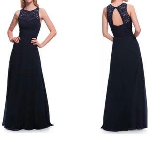 Levkoff Women's NWOT Navy Blue Midnight Lace Bodice Chiffon A-Line Gown Size 6
